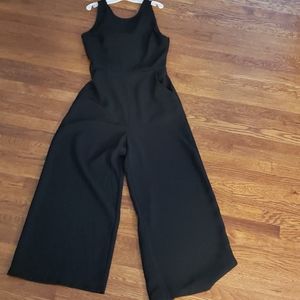 Black wide leg Capri romper with back cutout